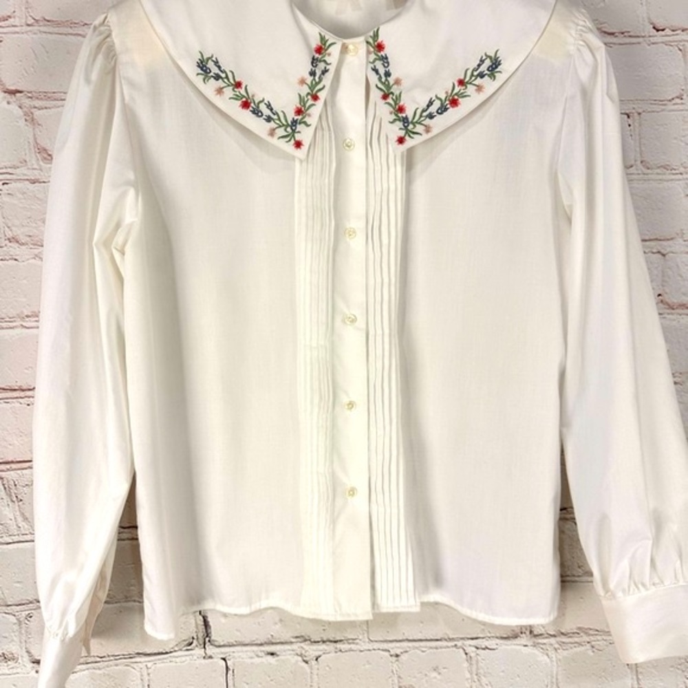 Allison Smith vintage embroider collar white button down blouse size 12 - Picture 5 of 12